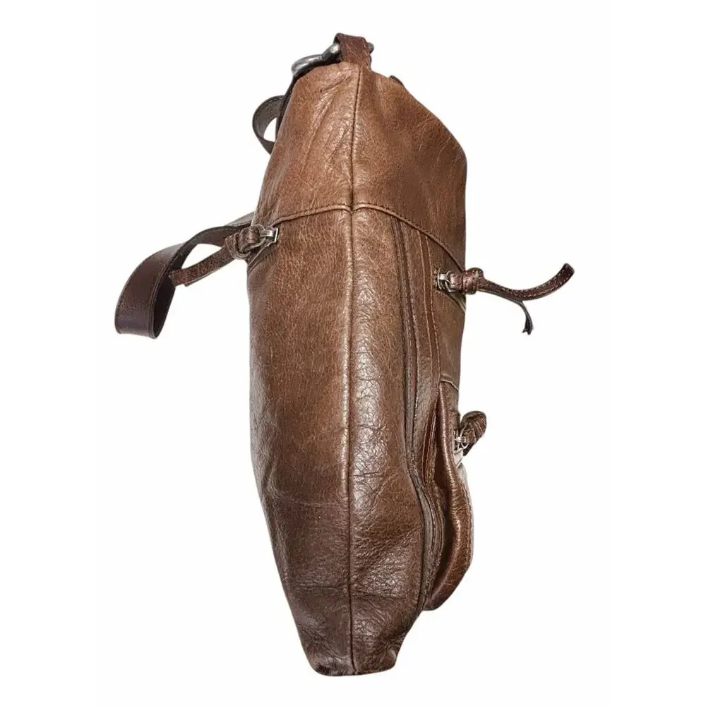 Vintage Distressed Leather Shoulder Bag Crossbody Brown Boho Messenger